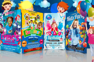 design kids birthday flyer, kids flyer, kids party flyer or poster