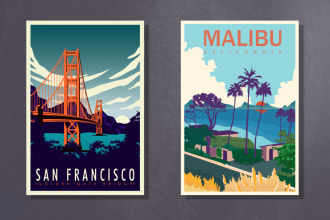 create retro vintage minimalist travel poster illustration