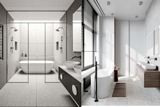 design and render a modern bathroom for you