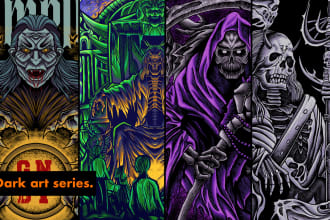 draw high detail dark art with my style for tshirt and album