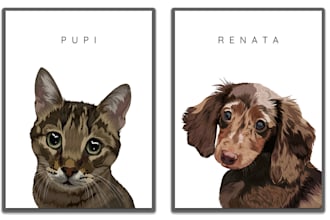 draw cartoon pet portraits, dogs, cats cartoon pet portraits