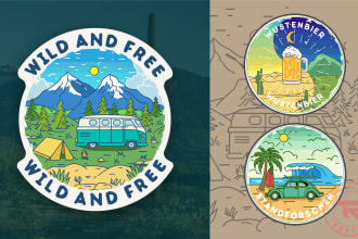 create vintage badge monoline logo design