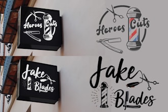 design emblem, stamp, badge and barber shop logo