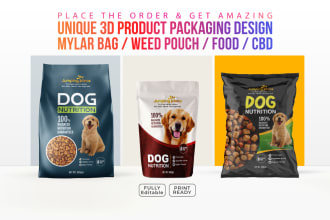 design unique 3d pouch bag, food packaging, box label