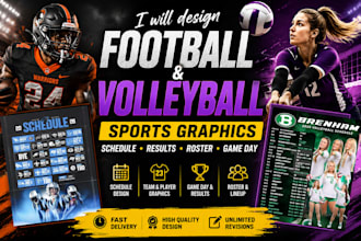 design football and volleyball sports graphics with schedule