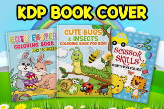 create kdp coloring book cover design for kids, animal unicorn book cover in 24h