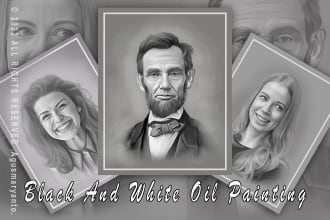 draw digital realistic black and white oil painting portrait your photo