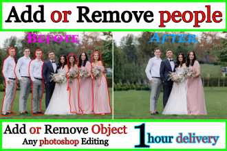 do add or remove people, objects, and remove background in photoshop 1 hour