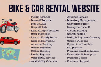 create a bike and car rental website