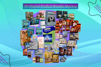 design digital product mockup, 3d bundle mockup, ecover mockup