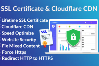 install SSL certificate, cloudflare CDN, improve wordpress speed and security