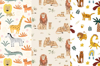 create repeat seamless patterns kids, animals, floral, geometric, nature