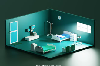 model 3d low poly isometric interior and exterior in blender
