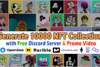 generate 10k nft collection with metadata free discord and promo