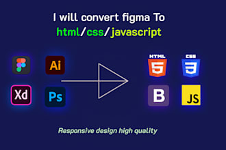 convert figma to html, psd to html, sketch xd to html css bootstrap 5