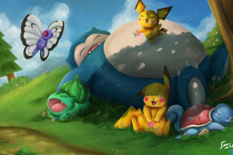 do cute pokemon or digimon art illustration
