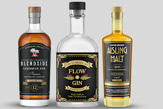 design label for vodka, whiskey, gin, wine, liquor and bottle label