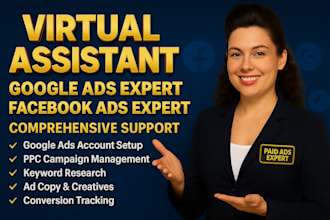 manage your google ads, facebook ads, and social media as a virtual assistant
