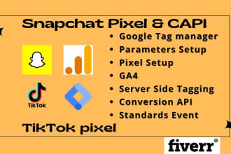 setup snapchat conversion api, pixel and tiktok pixel with gtm, capi