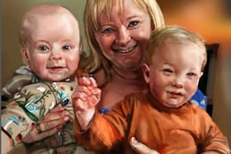 draw a realistic family or group portrait from a photo