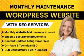 monthly maintenance and SEO service for your wordpress website, help and support