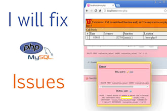 fix errors in PHP scripts and resolve mysql database issues