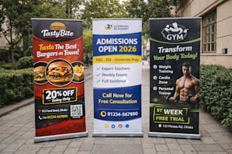 design roll up, retractable, pop up or pull up banner ads