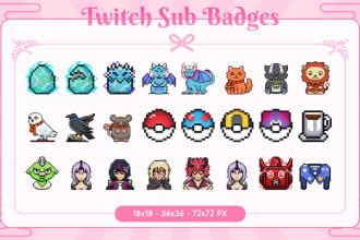 create unique pixel art twitch sub badges or bit badges based in your references