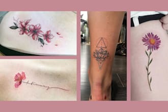 make hand drawn floral tattoo design for you