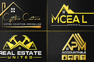 do real estate minimalist roofing property  construction logo design