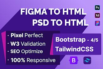 convert psd to html, figma to html CSS using tailwind or bootstrap 5