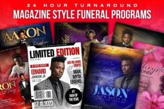 design a magazine style obituary booklet