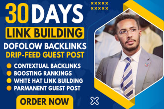 do link building of monthly SEO blog post, guest posting dofollow backlink tf da