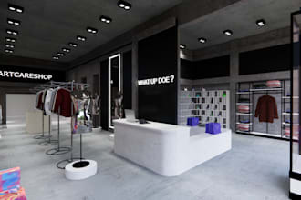 design 3d interior for office, café, shop, restaurant or gym
