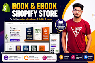 create book or ebook shopify store , shopify website design with premium theme