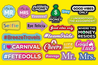 design photo booth props, signs, emoji and customized