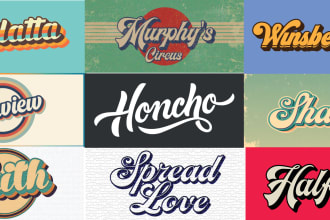 design hand draw, retro typography, 70s logo design