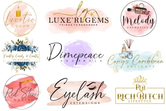 do watercolor feminine logo for eyelashe boutique lipgloss cosmetics candle wax