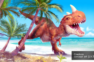 illustrate dinosaur, creature and dragon in digital painting
