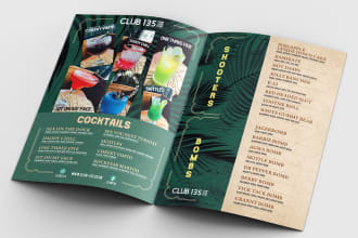 design an elegant cocktail bar, cafe, or restaurant menu