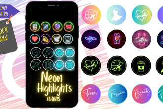 design personalized neon instagram highlights cover