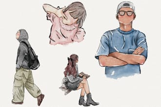 draw faceless portrait illustration with watercolor style