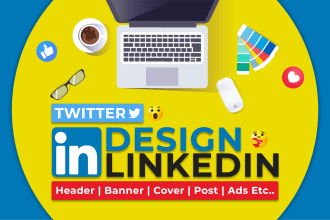 design engaging twitter and linkedin header , banner , cover and post ads