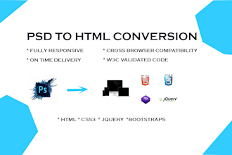 convert PSD to HTML and xd files into HTML5 responsive files using bootstrap