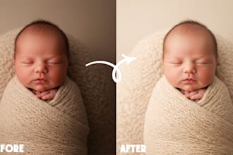 do bulk newborn baby photo retouch and post production edit