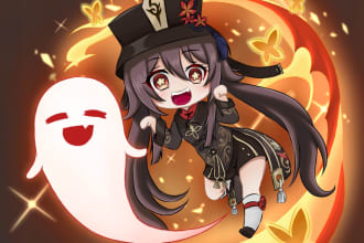 draw digital art in anime chibi style in full color