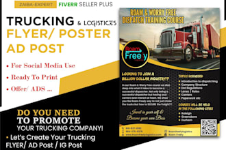 design dispatching logistics truck, freight broker, cargo and travel flyers