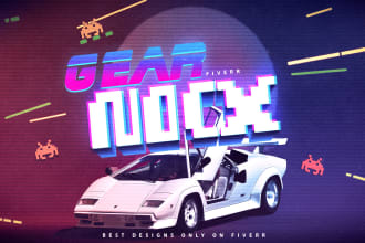 design 80s logo in vintage retro style chrome neon effect