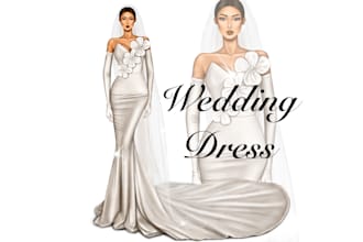 draw wedding dress or bridal fashion