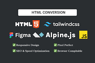 design figma to html website using tailwind css alpine js